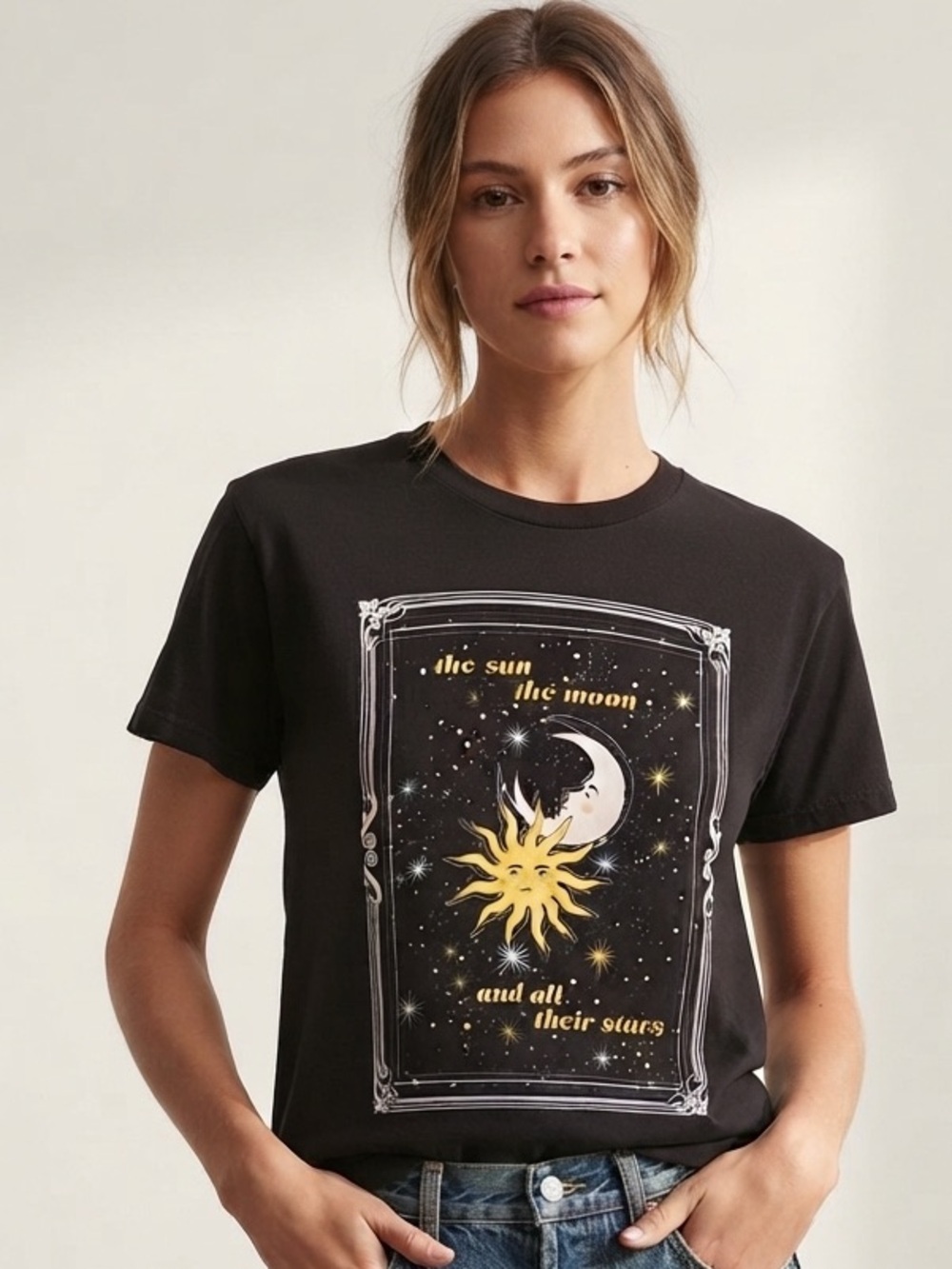 AWAKE The Sun The Moon And All Their Stars Graphic Tee S 17” p2p Black